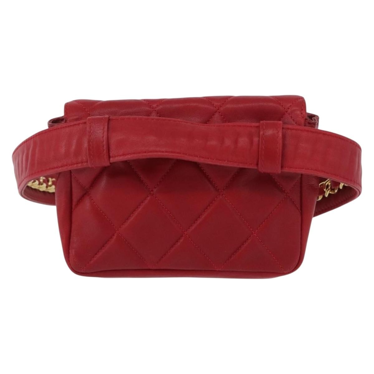 Chanel Vintage CC Flap Waist Bag Quilted Lambskin, Red, Leather, Clutch