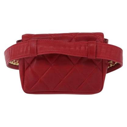 Chanel Vintage CC Flap Waist Bag Quilted Lambskin, Red, Leather, Clutch