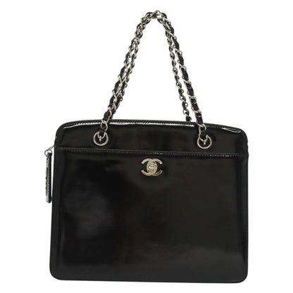 Chanel Vintage CC Lock Pocket Chain Tote Patent, BLACK, PATENT_LEATHER, Handbag