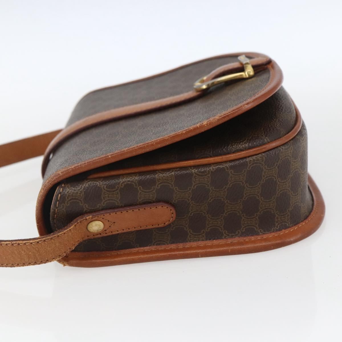 Celine Vintage Macadam Shoulder Bag Canvas and Leather, BROWN, PVC, Shoulder bag