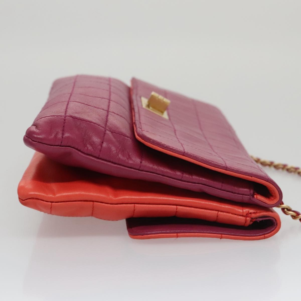 Chanel Vintage Chocolate Bar Double Side Flap Shoulder Bag Quilted Lambskin, PURPLE, LEATHER, Shoulder bag