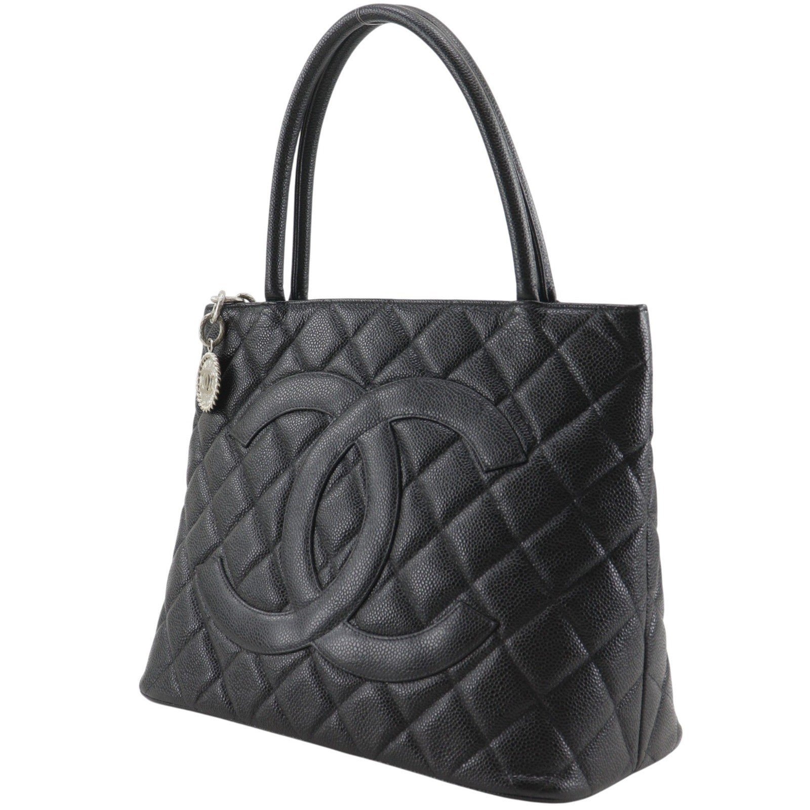 Chanel Medallion Tote Quilted Caviar, Black, Leather, Tote Bag