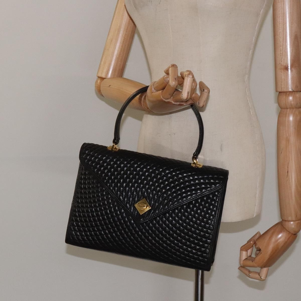 Bally Vintage Handbag Quilted Leather, BLACK, LEATHER, Handbag