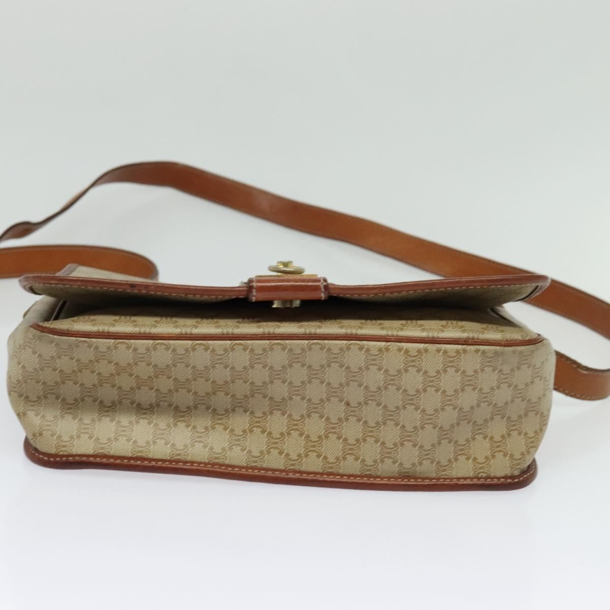 Celine Vintage Macadam Shoulder Bag Canvas and Leather, BEIGE, CANVAS, Shoulder bag