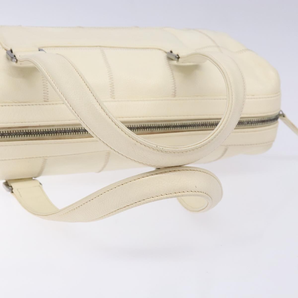 Chanel Square Stitch Duffle Bag Quilted Caviar, WHITE, LEATHER, Travel bag