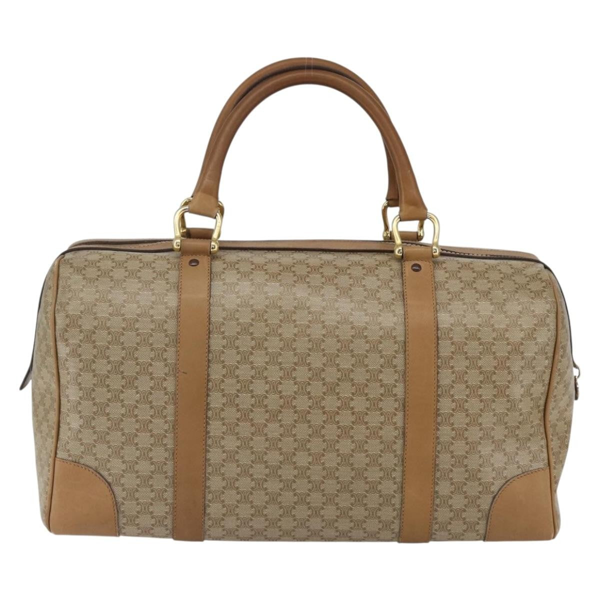 Celine Vintage Macadam Boston bag Canvas and Leather, BEIGE, CANVAS, Travel bag