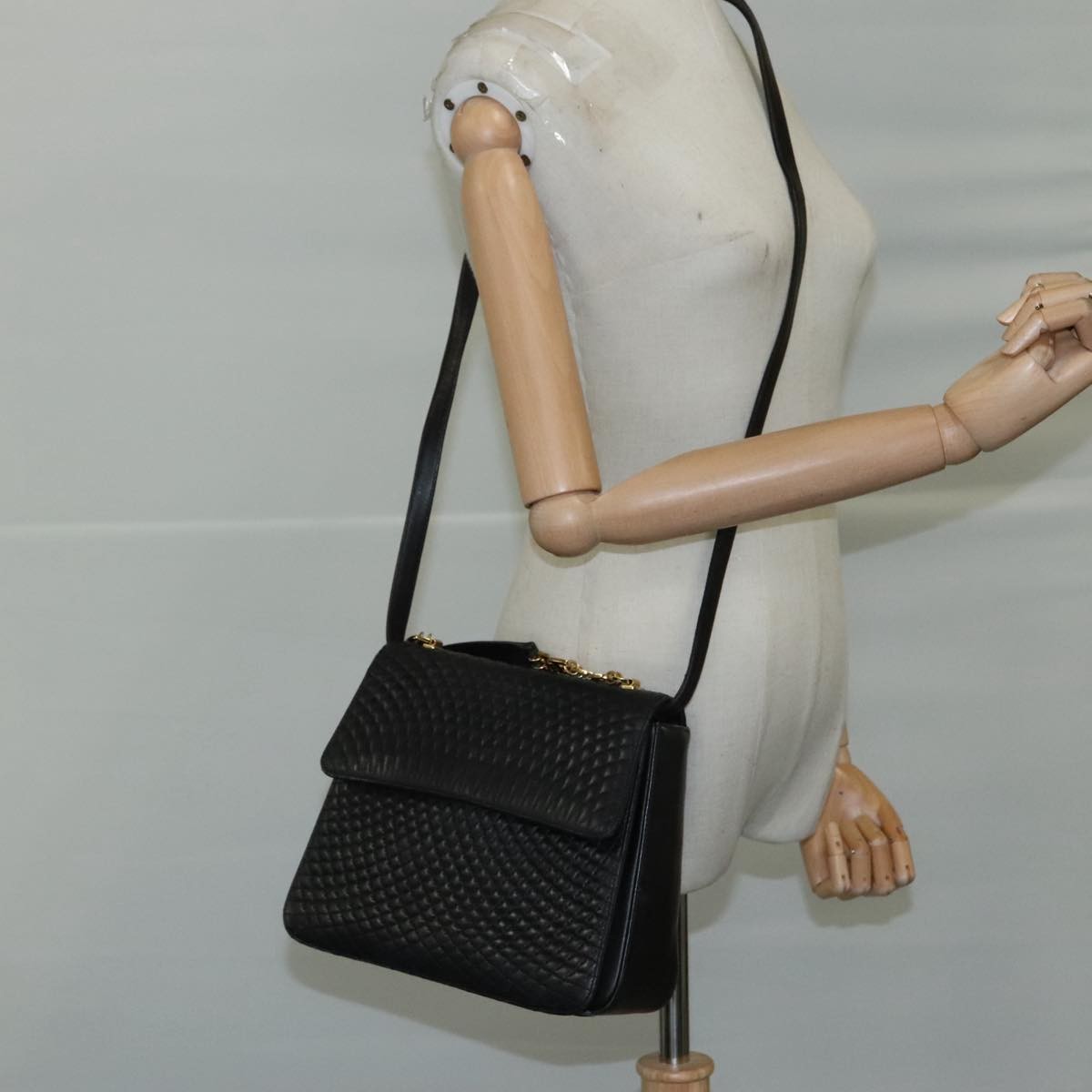 Bally Vintage Flap Handbag Quilted Leather, BLACK, LEATHER, Handbag