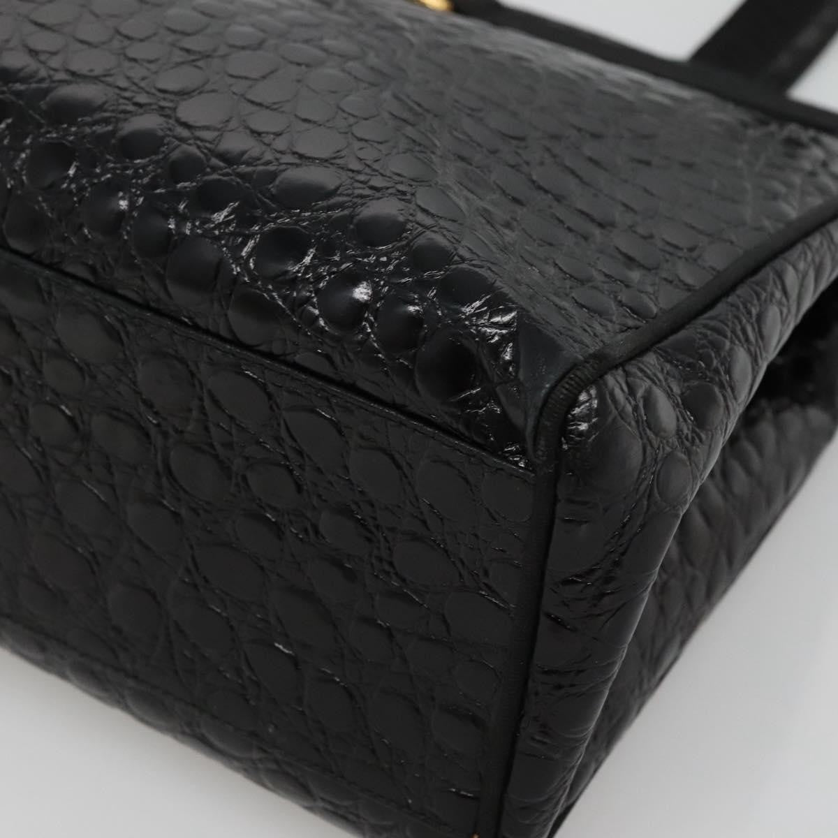 Salvatore Ferragamo Vintage Vara Bow Tote Lizard Embossed Leather, BLACK, LEATHER, Tote bag