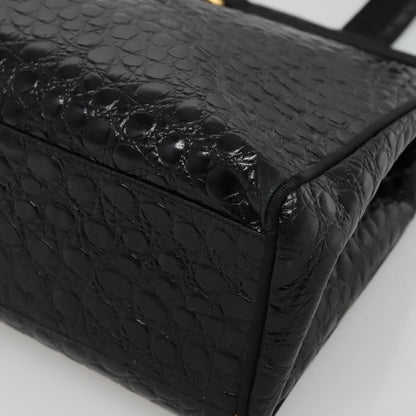 Salvatore Ferragamo Vintage Vara Bow Tote Lizard Embossed Leather, BLACK, LEATHER, Tote bag
