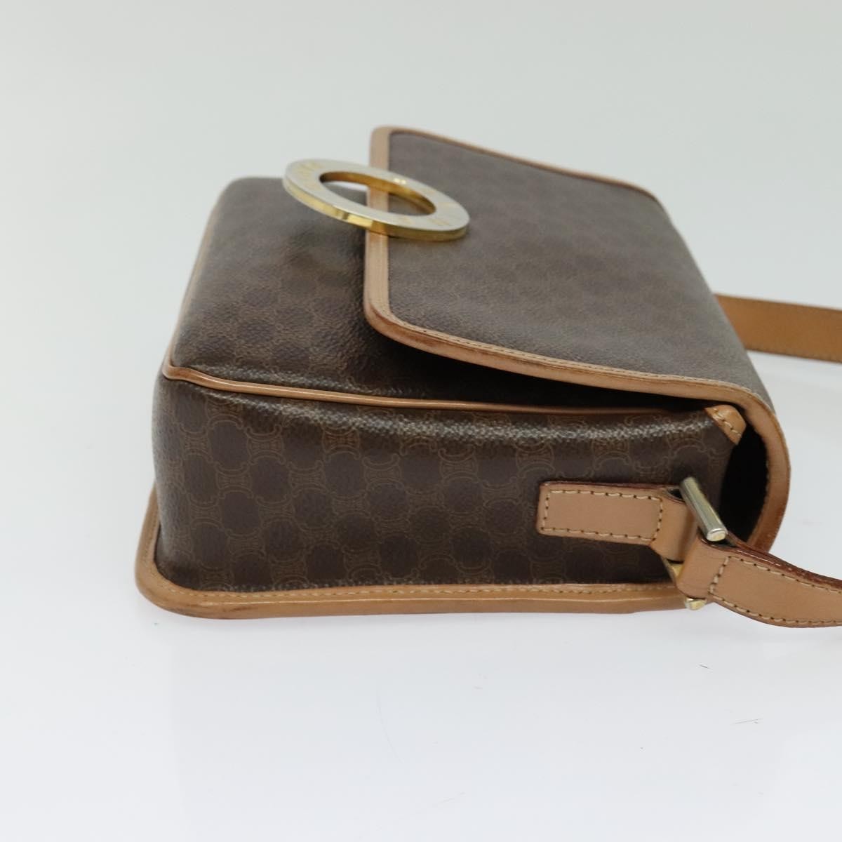 Celine Vintage Macadam Circle Logo Shoulder Bag Canvas and Leather, BROWN, CANVAS, Shoulder bag