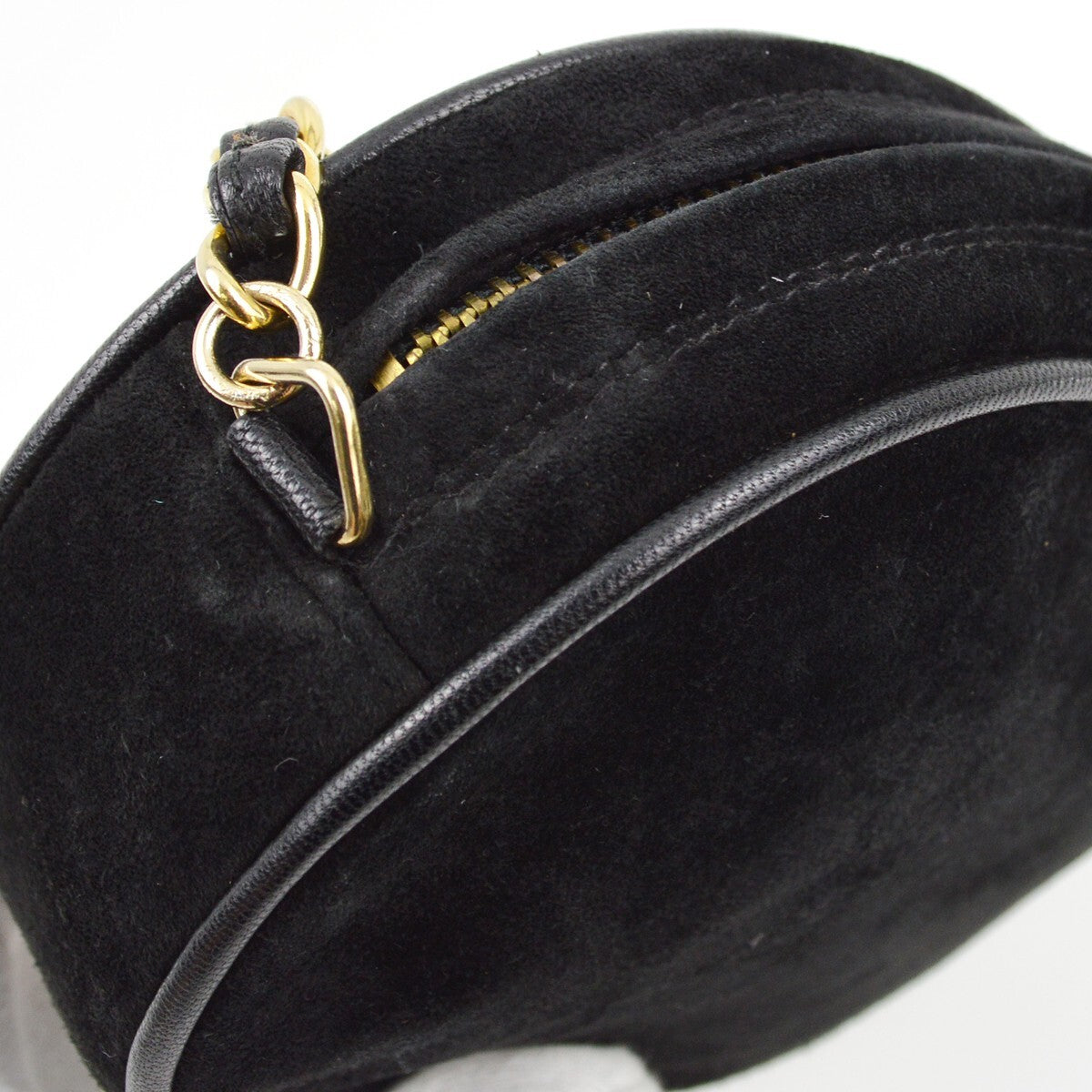 Chanel CC Mark Round chain black suede, BLACK, SUEDE, Shoulder bag