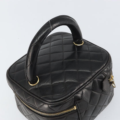 Chanel Vintage Cosmetic Case Quilted Lambskin, BLACK, LEATHER, Handbag