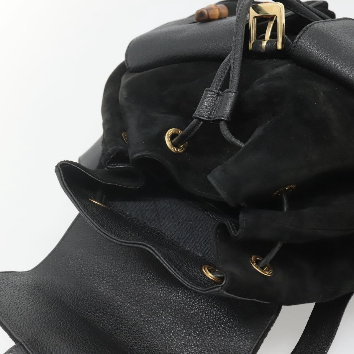 Gucci Vintage Bamboo Backpack Suede and Leather, Black, Suede, Backpack