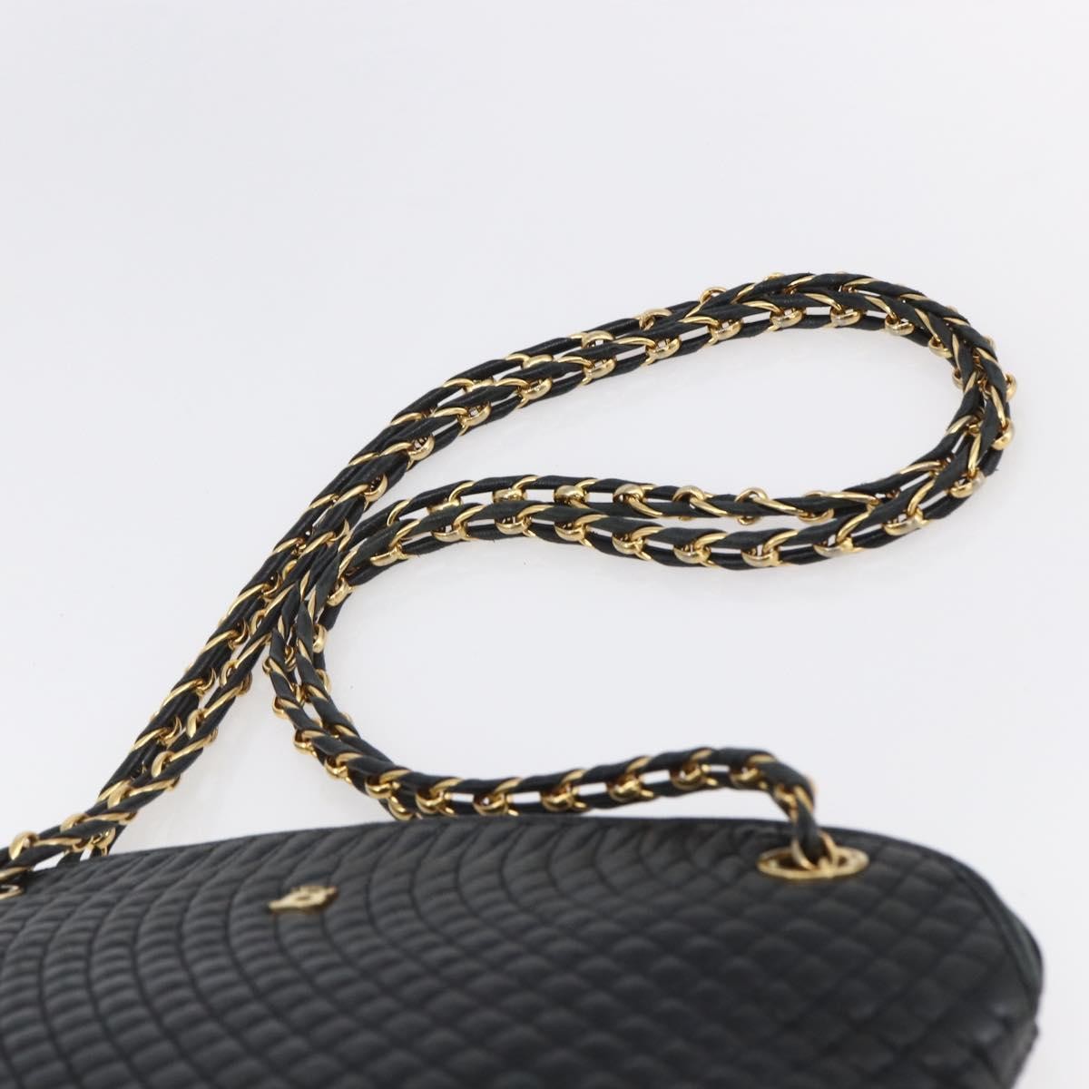 Bally Vintage Chain Shoulder Bag Quilted Leather, BLACK, LEATHER, Shoulder bag