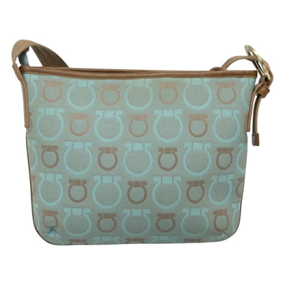 Salvatore Ferragamo Gancini Shoulder Bag Canvas, BLUE, CANVAS, Shoulder bag