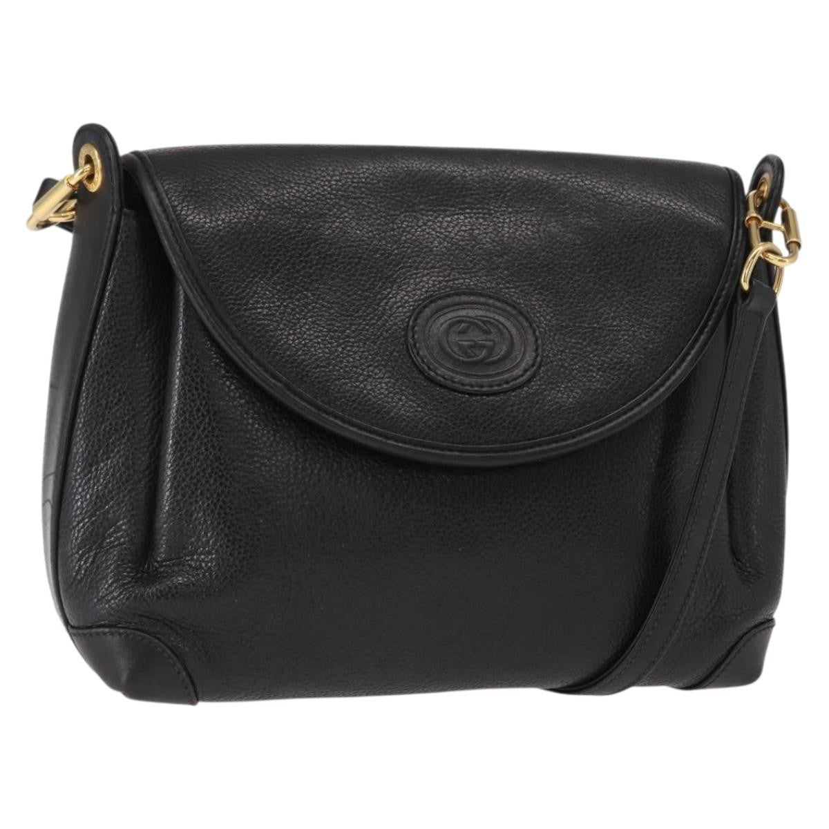 Gucci Vintage Flap Shoulder Bag Leather, BLACK, LEATHER, Shoulder bag