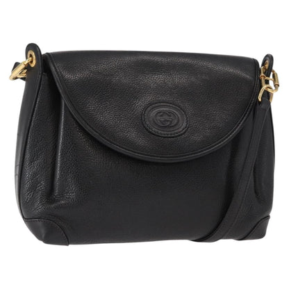 Gucci Vintage Flap Shoulder Bag Leather, BLACK, LEATHER, Shoulder bag