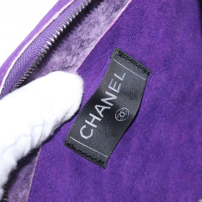 Chanel CC Logo Shoulder Bag Shearling and Suede, PURPLE, SUEDE, Shoulder bag