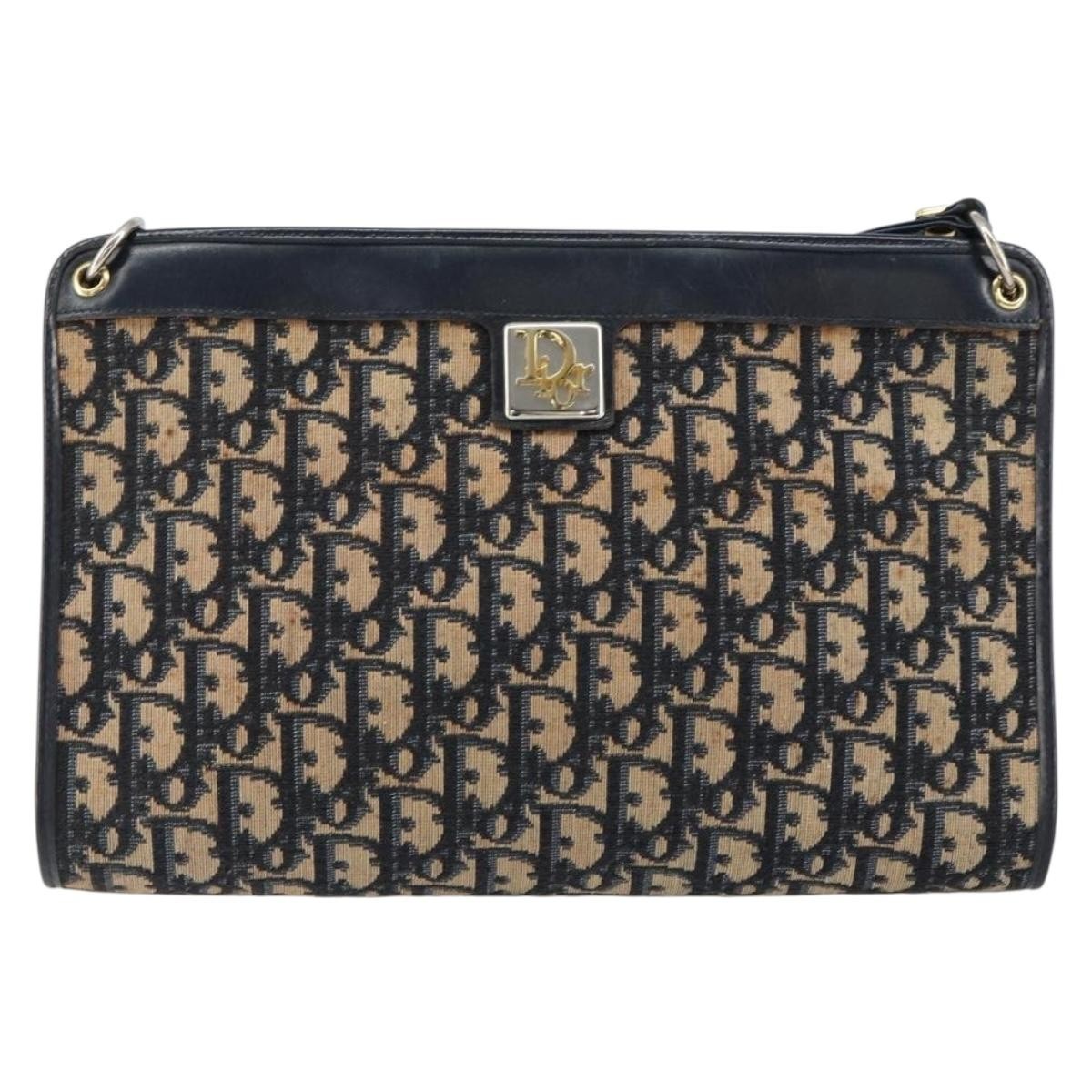 Christian Dior Vintage Trotter Shoulder Bag Canvas, NAVY, CANVAS, Shoulder bag