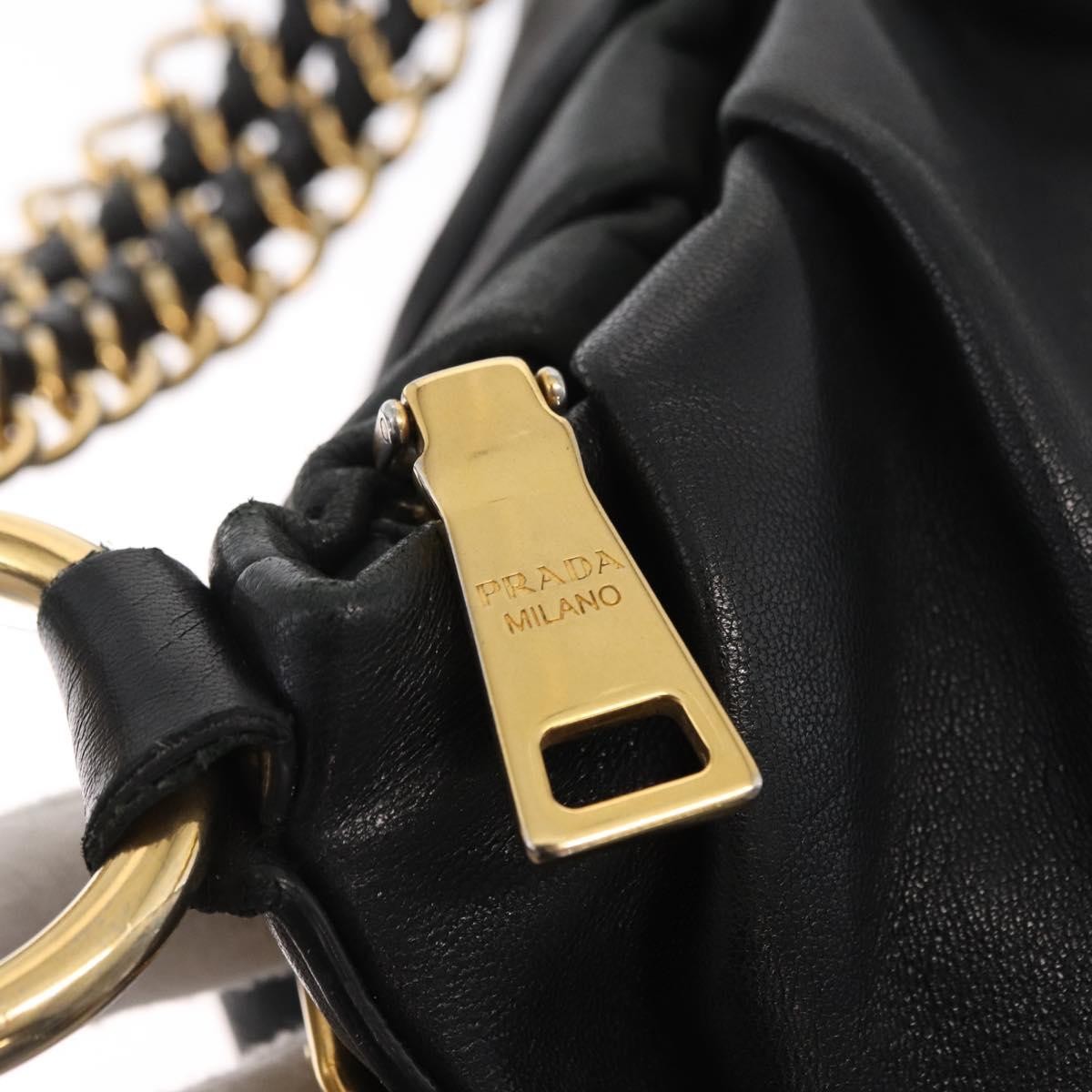 Prada Lux Chain Strap Hobo Soft Calf, BLACK, LEATHER, Shoulder bag