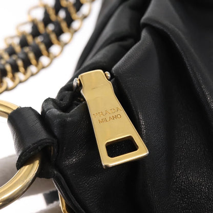 Prada Lux Chain Strap Hobo Soft Calf, BLACK, LEATHER, Shoulder bag