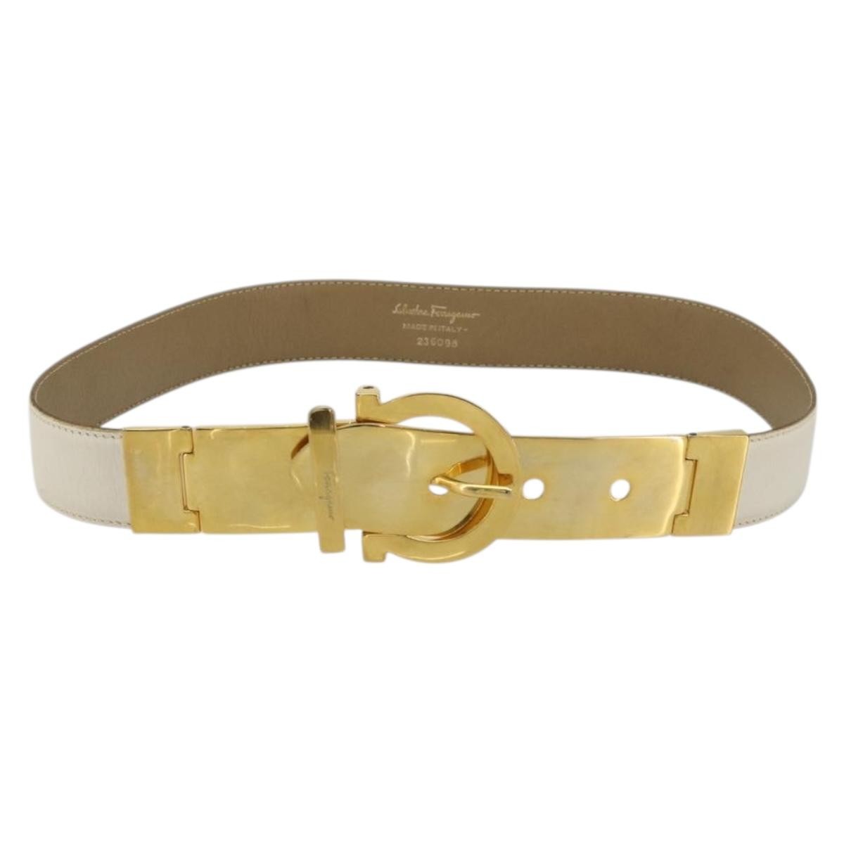 Salvatore Ferragamo Gancini Buckle Reversible Belt Leather, White, Leather, Belt