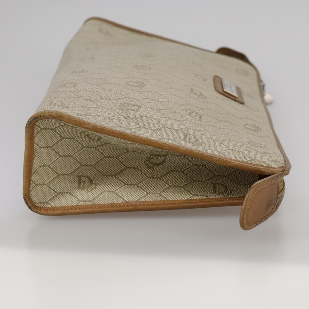 Christian Dior Vintage Honeycomb Zip Pouch Canvas and Leather, BEIGE, CANVAS, Clutche & pouche