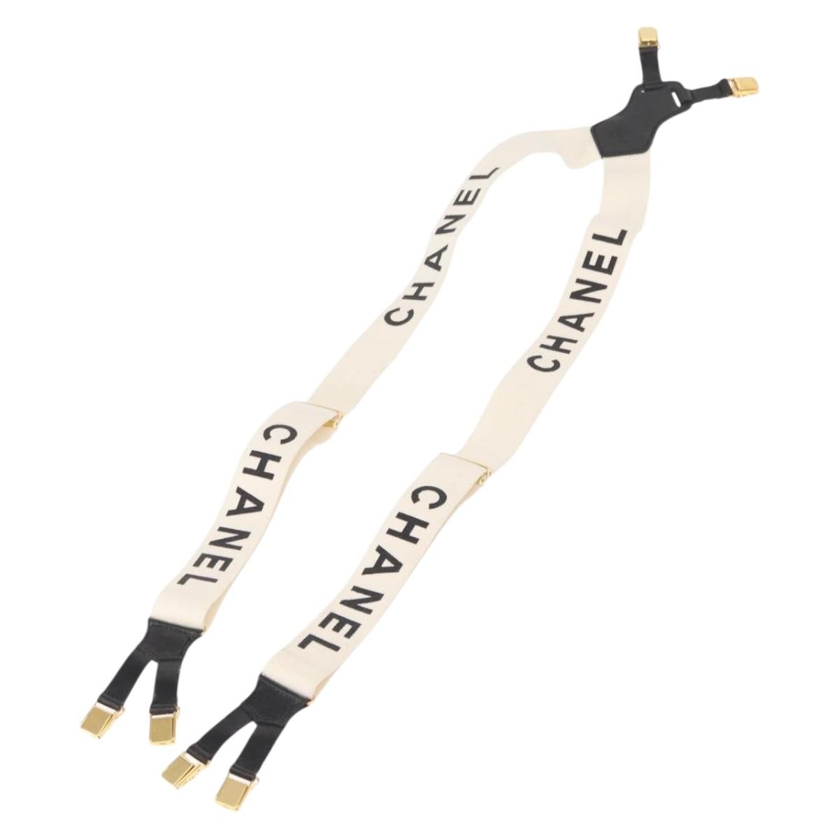 Chanel Logo Suspenders Canvas, WHITE, CANVAS, Belts