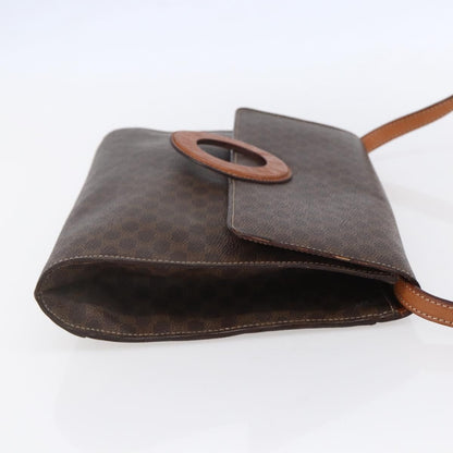 Celine Vintage Macadam Circle Logo Shoulder Bag Canvas and Leather, BROWN, CANVAS, Shoulder bag