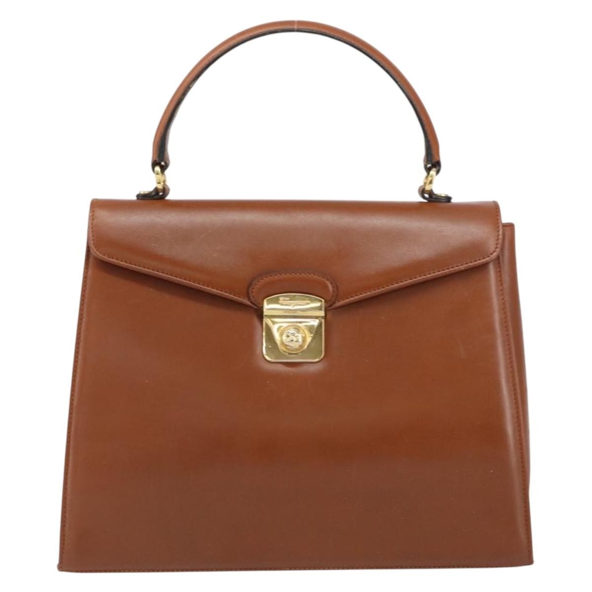 Salvatore Ferragamo Vintage Handbag Leather, BROWN, LEATHER, Handbag