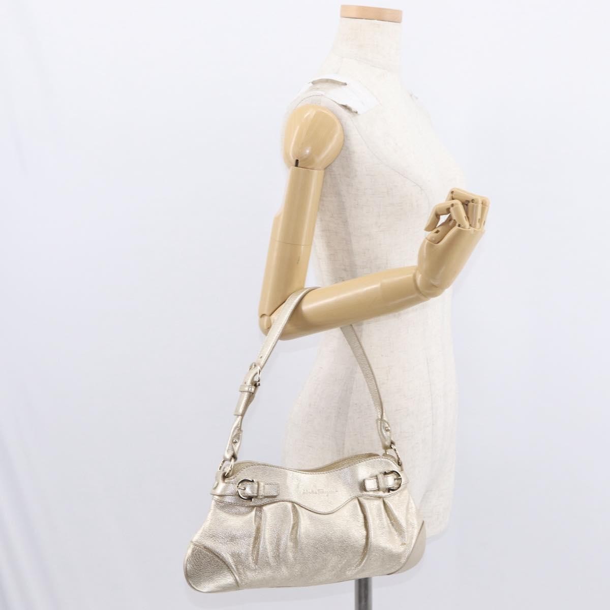 Salvatore Ferragamo Gancini Shoulder Bag Leather, GOLD, LEATHER, Shoulder bag