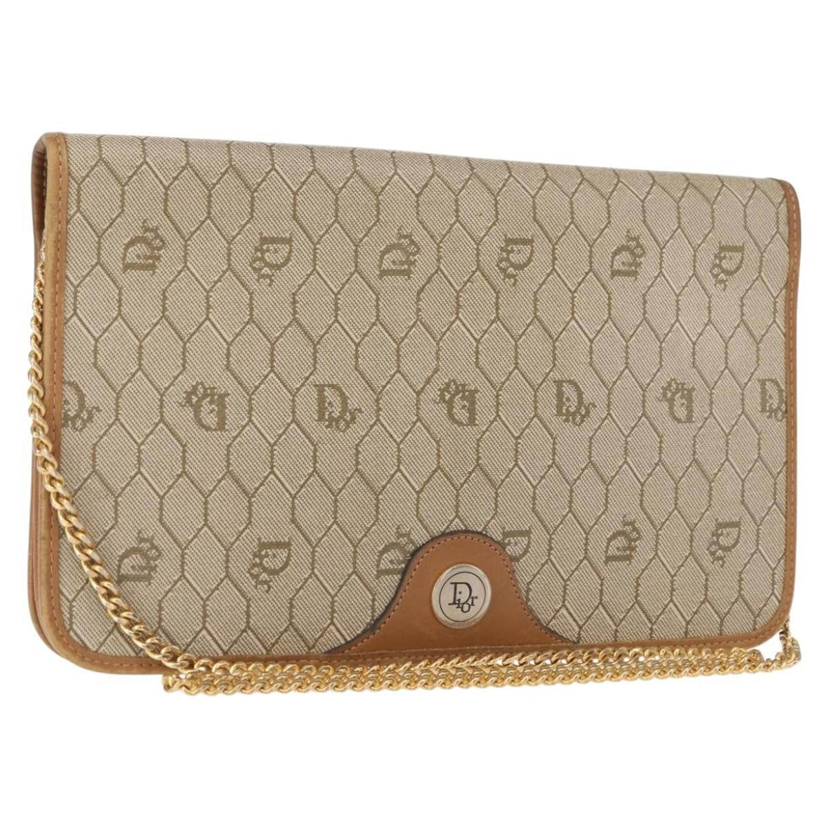 Christian Dior Vintage Honeycomb chain Canvas, BEIGE, CANVAS, Shoulder bag