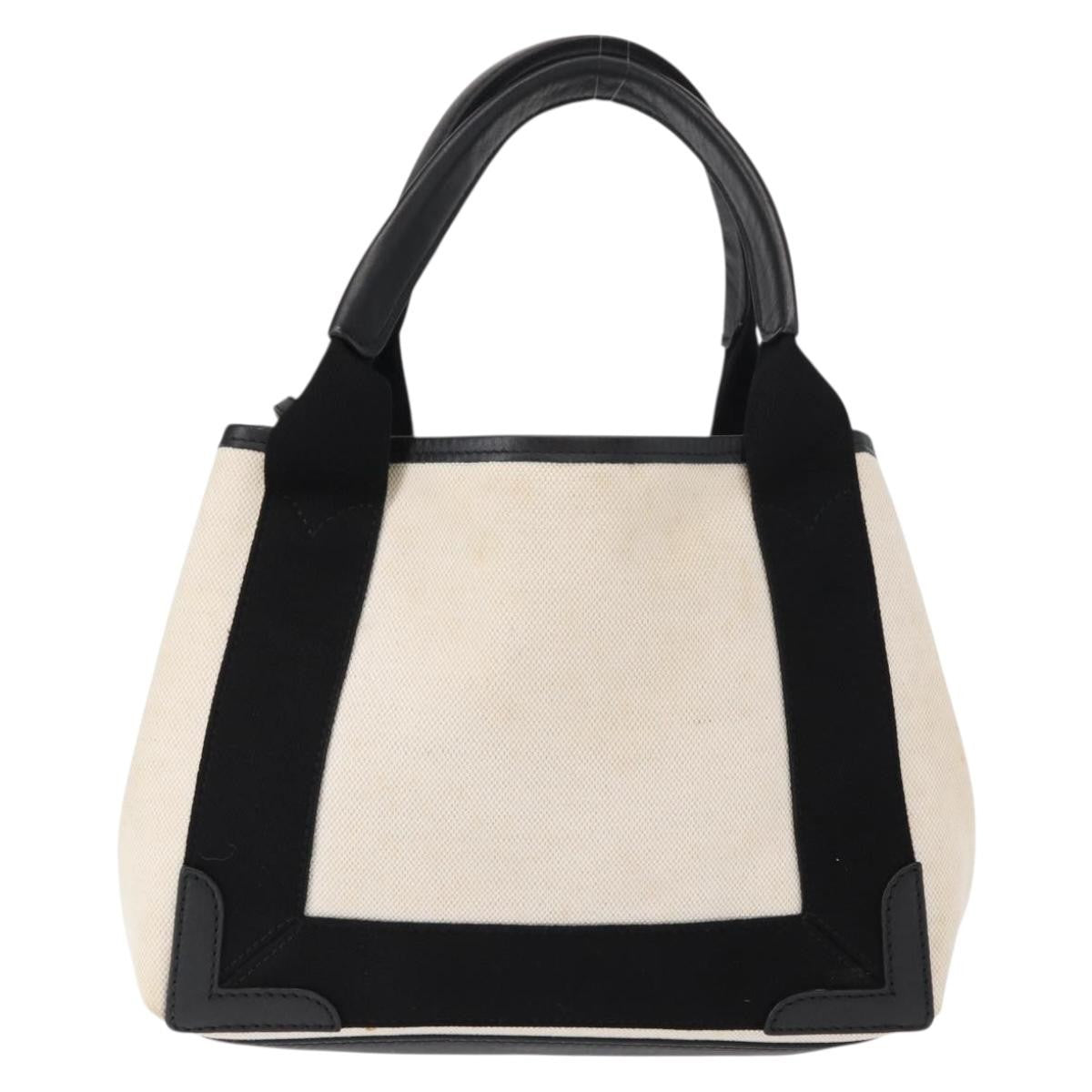 Balenciaga Navy Cabas Canvas with Leather, WHITE, CANVAS, Tote bag