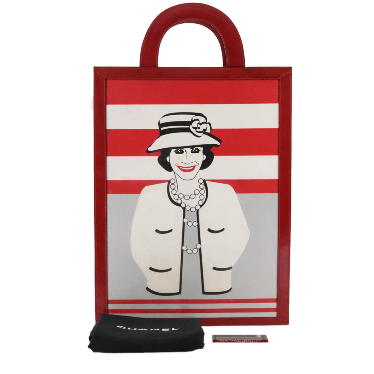 Chanel Vintage Portrait Tote Printed Leather and Quilted Patent, RED, LEATHER, Tote bag