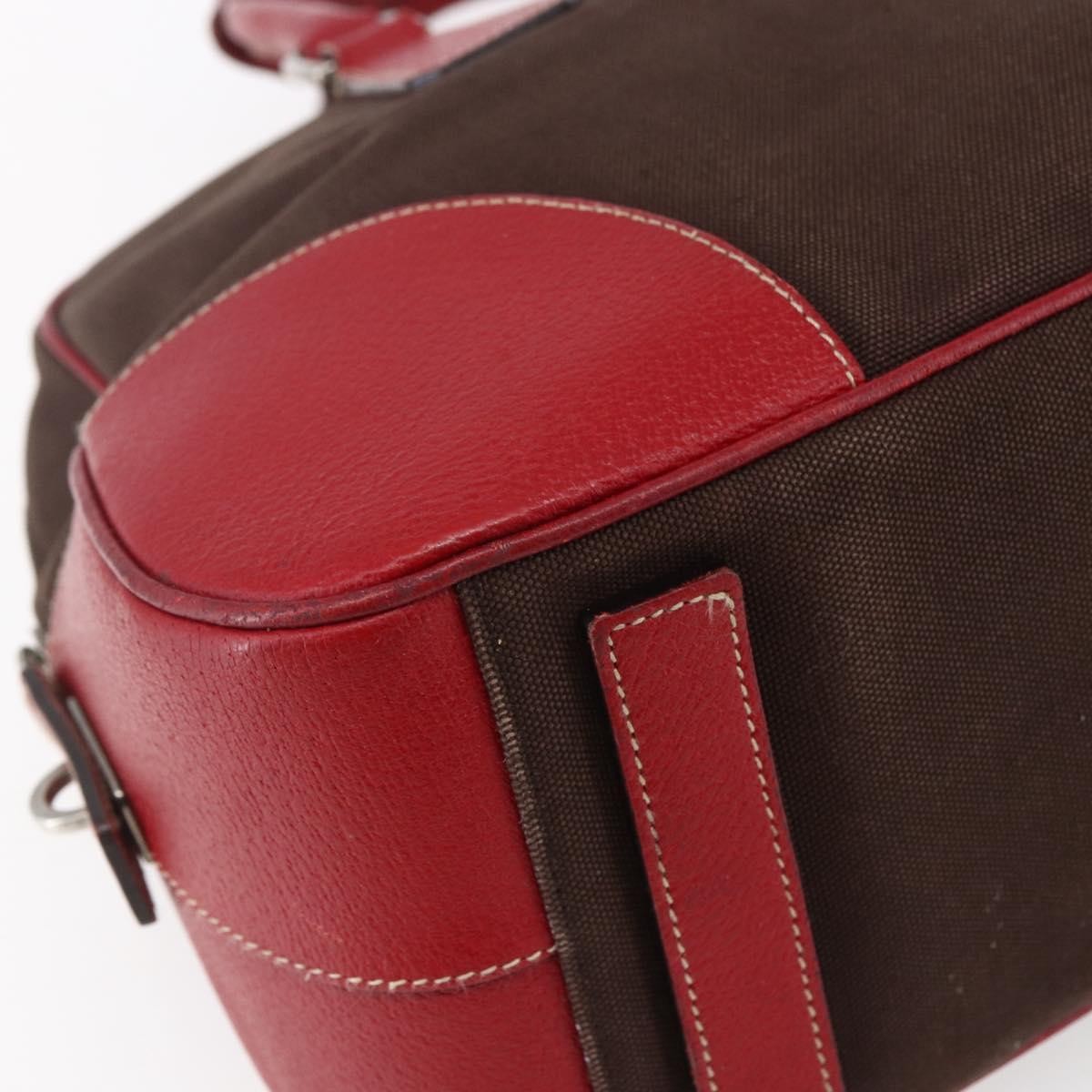 Prada Bowler Bag Canvas with Leather, BROWN, CANVAS, Handbag