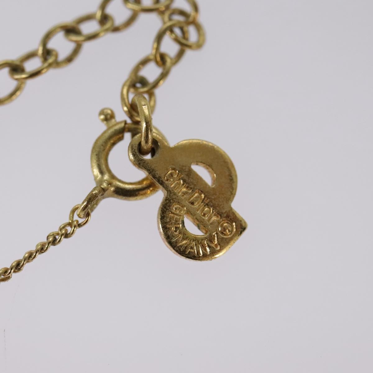 Christian Dior Vintage Logo Round Pendant Necklace Metal and Crystals, GOLD, METAL, Necklace
