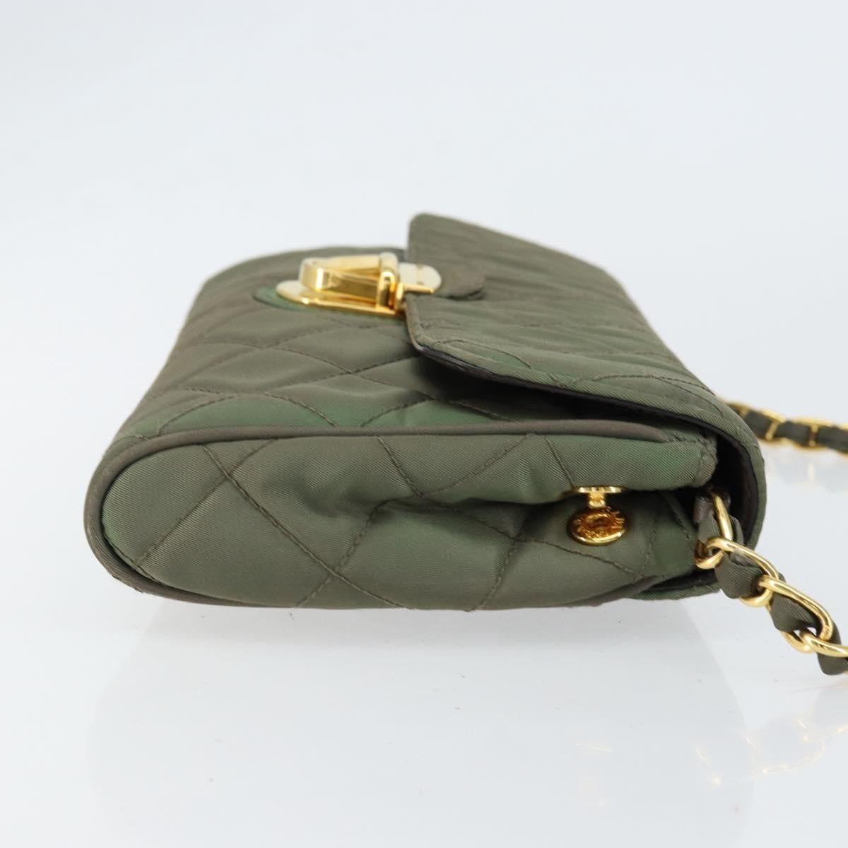 Prada Pushlock Chain Flap Bag Quilted Tessuto, KHAKI, NYLON, Shoulder bag