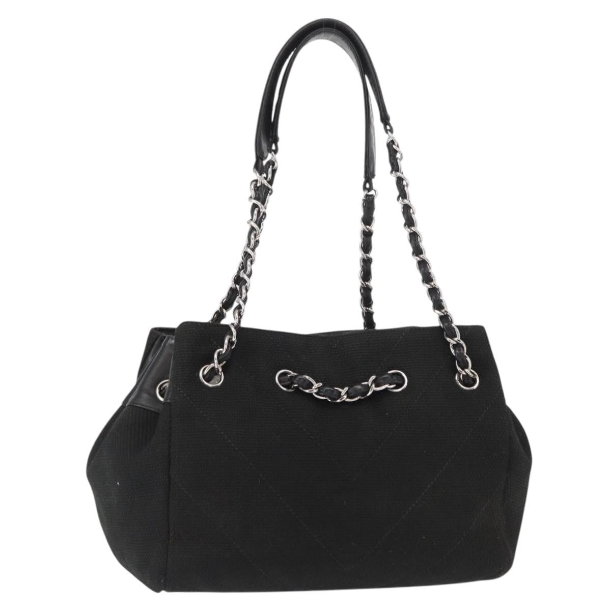 Chanel Vintage CC Charm Tote Chevron Canvas, BLACK, CANVAS, Tote bag