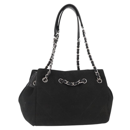 Chanel Vintage CC Charm Tote Chevron Canvas, BLACK, CANVAS, Tote bag