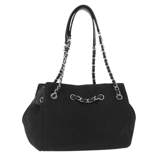 Chanel Vintage CC Charm Tote Chevron Canvas, BLACK, CANVAS, Tote bag