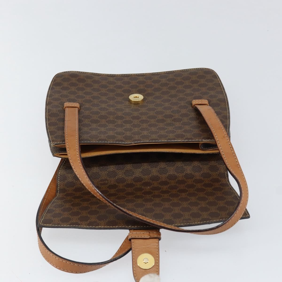 Celine Vintage Macadam Handbag Canvas and Leather, BROWN, CANVAS, Handbag