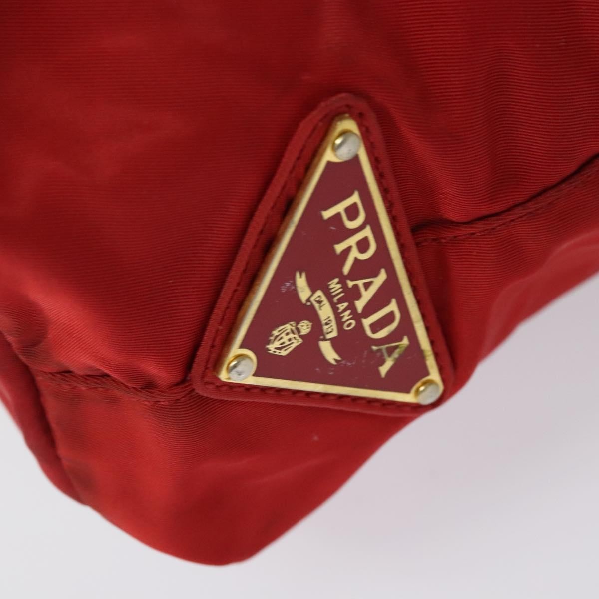 Prada Convertible Metal Handle Satchel Quilted Tessuto, RED, NYLON, Tote bag