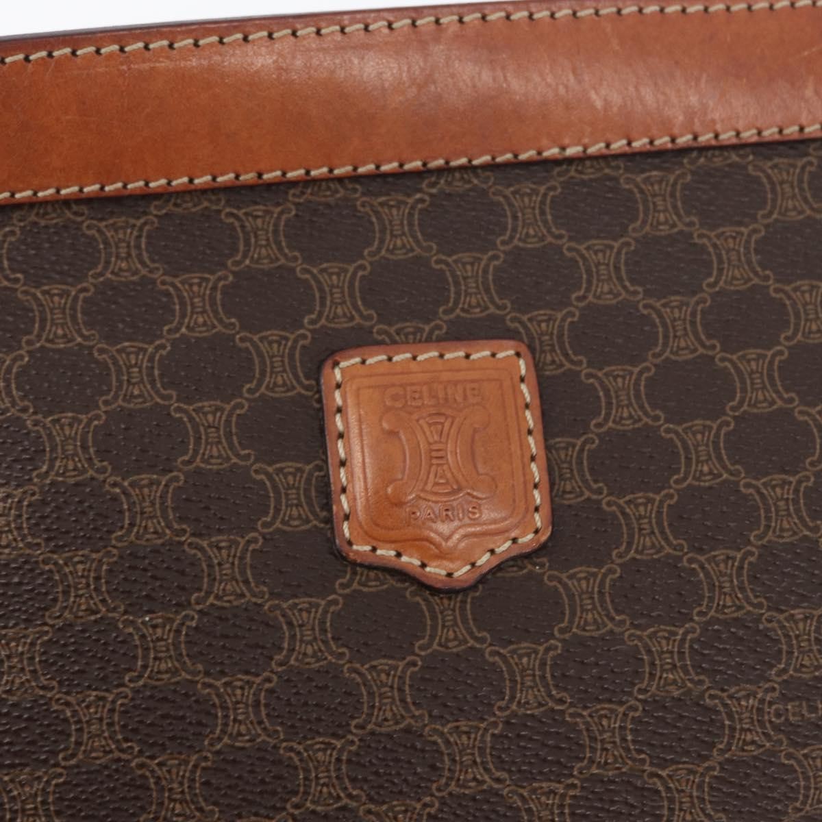 Celine Macadam Pochette Canvas and Leather, BROWN, CANVAS, Clutche & pouche