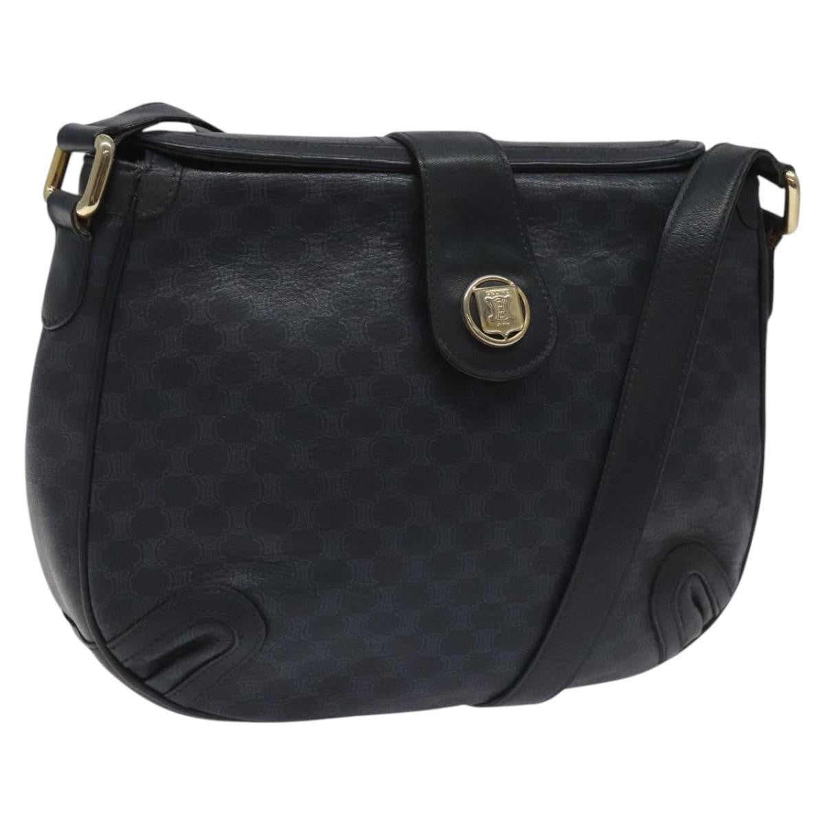 Celine Vintage Macadam Shoulder Bag Canvas and Leather, BLACK, CANVAS, Shoulder bag