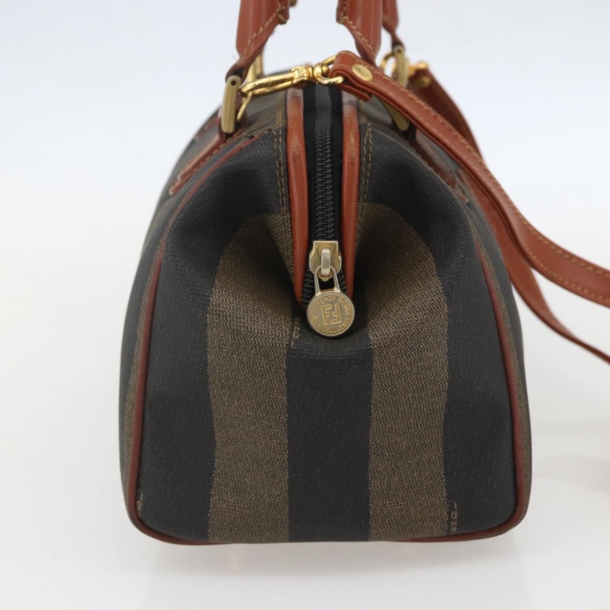 Fendi Vintage Pequin Convertible Boston Bag Coated Canvas, BLACK, PVC, Handbag