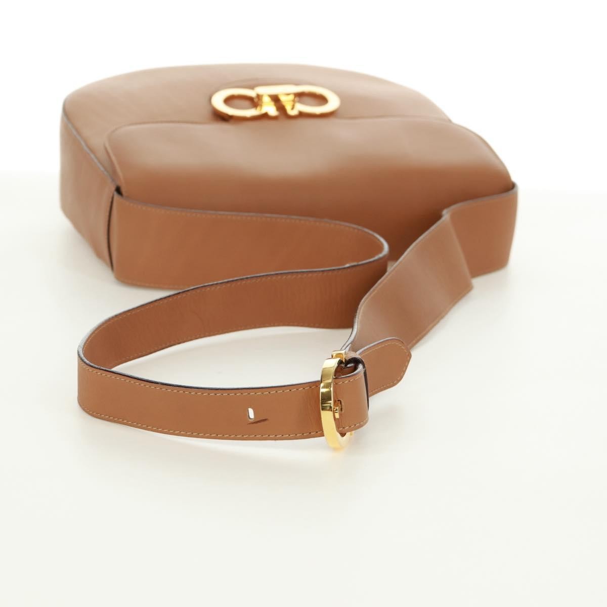 Salvatore Ferragamo Gancini Shoulder Bag Leather, BROWN, LEATHER, Shoulder bag
