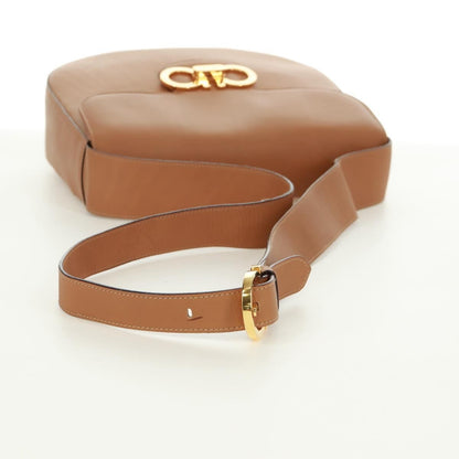 Salvatore Ferragamo Gancini Shoulder Bag Leather, BROWN, LEATHER, Shoulder bag