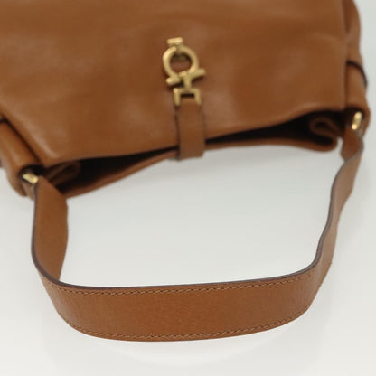 Salvatore Ferragamo Gancini Shoulder Bag Leather, BROWN, LEATHER, Handbag
