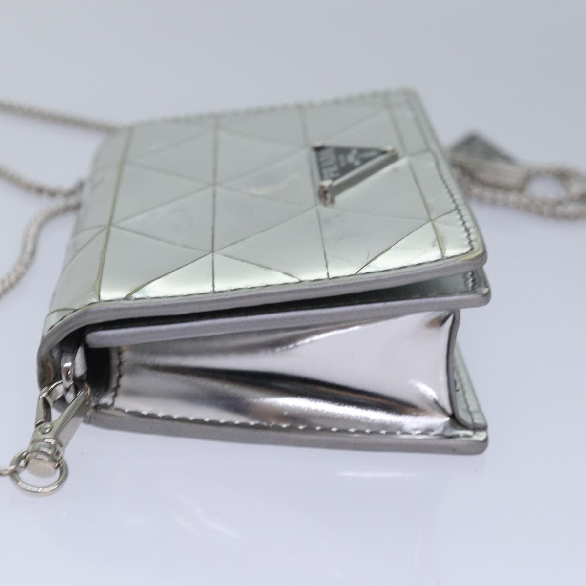 Prada Chain Wallet Embellished Leather, Silver, Leather, Wallet