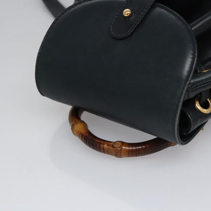 Gucci Vintage Bamboo Backpack Leather, Black, Leather, Backpack